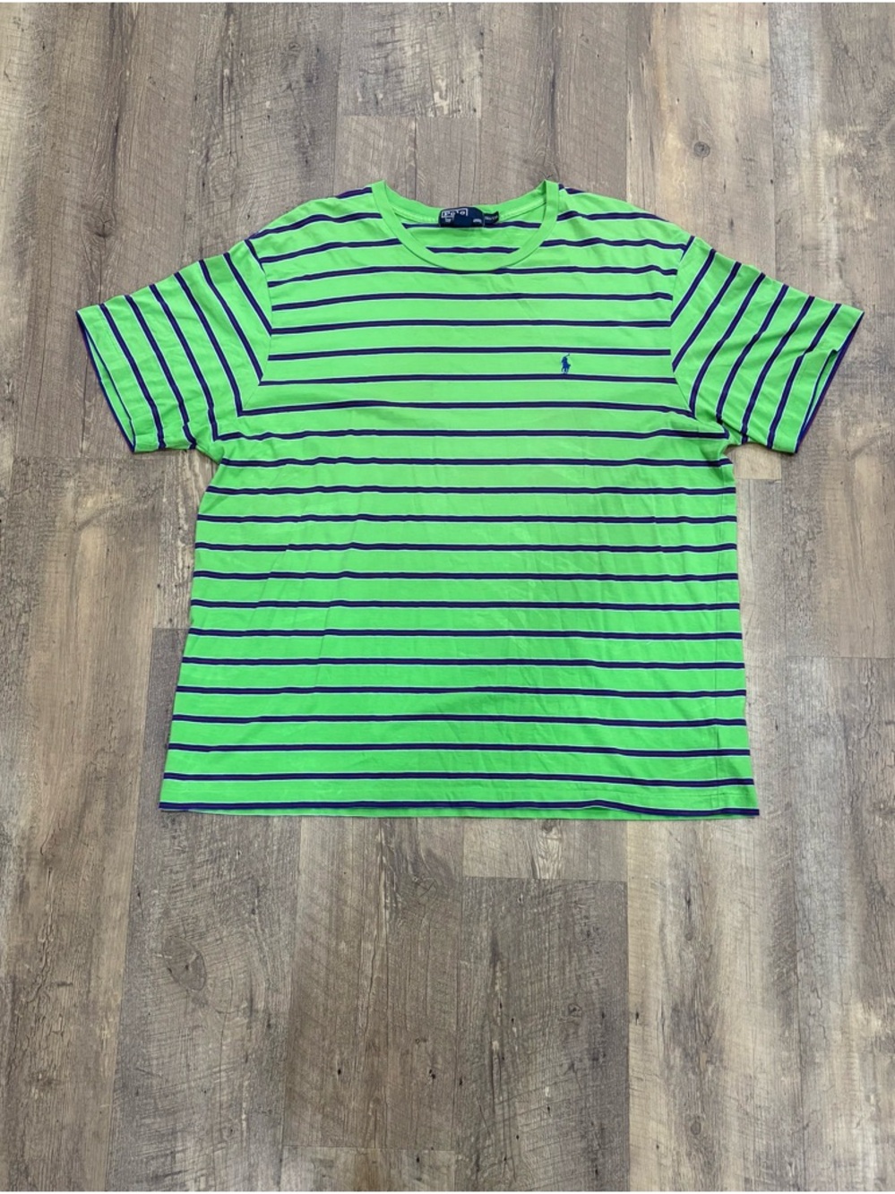 Vintage Polo Ralph Lauren Lime Green and Navy Striped Short Sleeve Tee
